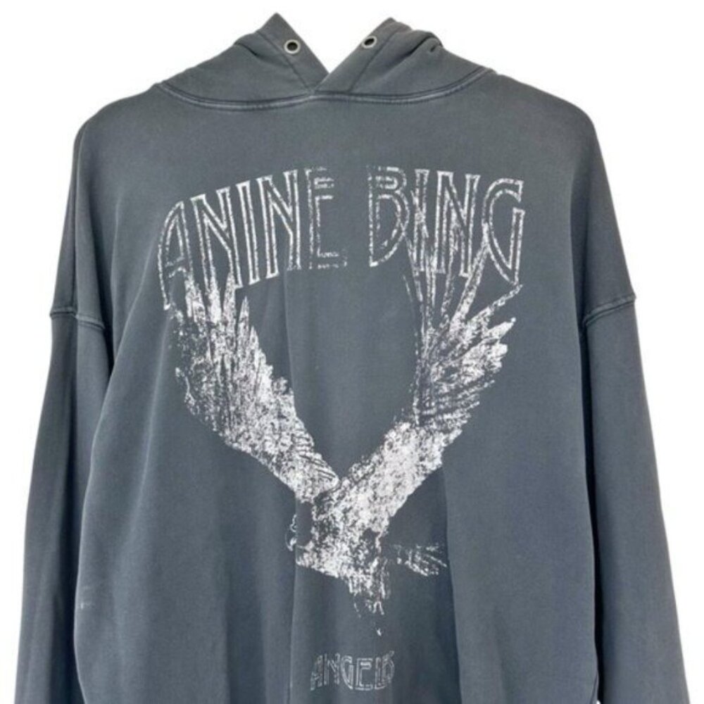 Anine Bing Rowe Eagle Ash Gray Oversized Pullover Hoodie Sweatshirt Size XS - Picture 3 of 13